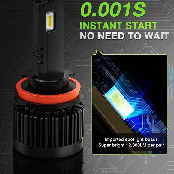 Frokom H11/H8/H9 LED Headlight Bulbs, 6000K Cool White 12000LM H11, IP67,2PCS - Picture 4 of 9